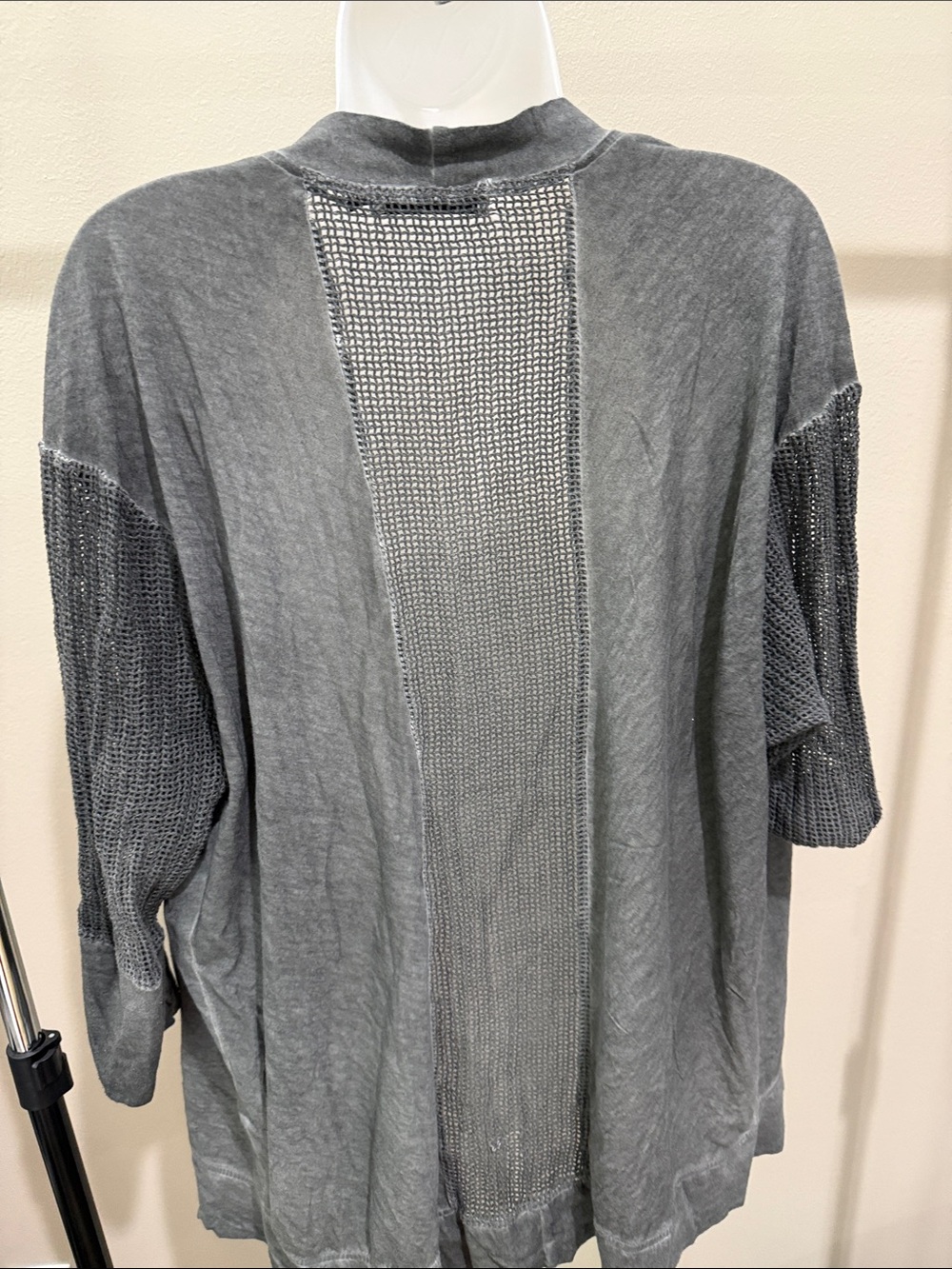 Lightweight Gray Open-Knit Panel Women's Top